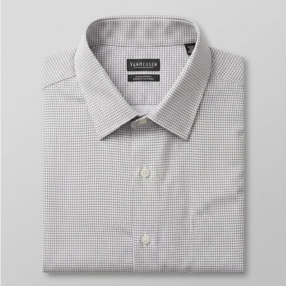 Van Heusen Men's Dress Shirt Size L 16-16.5 34/35 Slim Fit Stain Shield Stretch